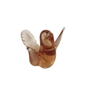 Vintage F.M. FM Ronneby Glass Bird Figurine Coral Pink Konstglas Sweden Sticker